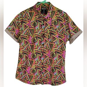 80's Super Massive Men's Surfing Shirt Graphic Design Pink Sz L Short Sleeve